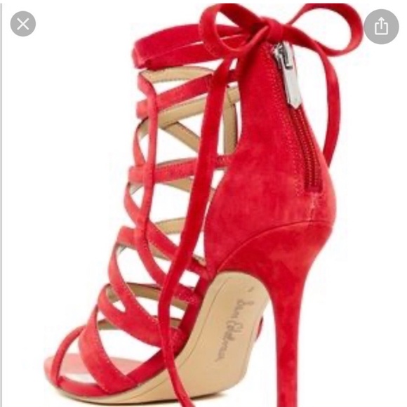 Sam Edelman Alba Red Suede Leather Strappy Caged Open Toe High Heel Sandals 9 - Picture 3 of 13